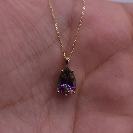 14Kt Gold Mystic Topaz Teardrop Pendant