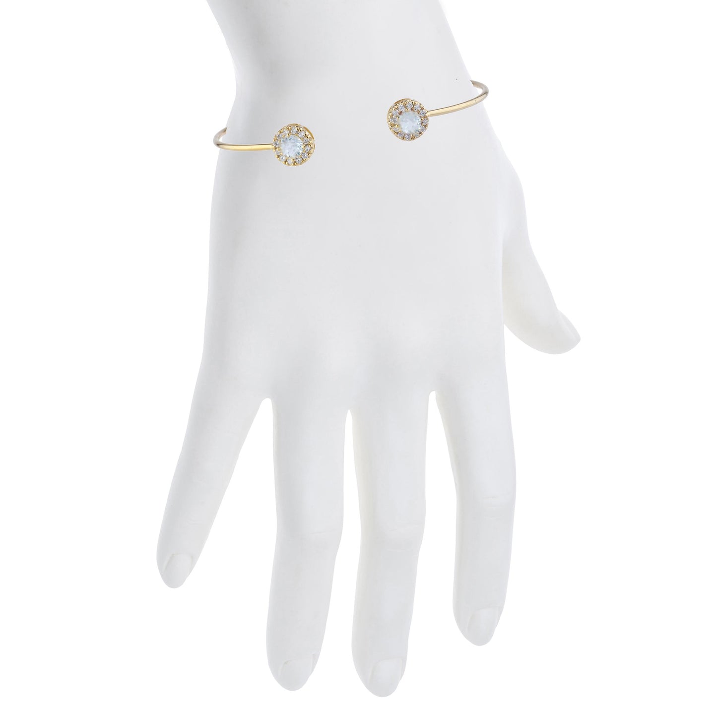 1 Ct Aquamarine Halo Design Round Bangle Bracelet 14Kt Yellow Gold Rose Gold Silver