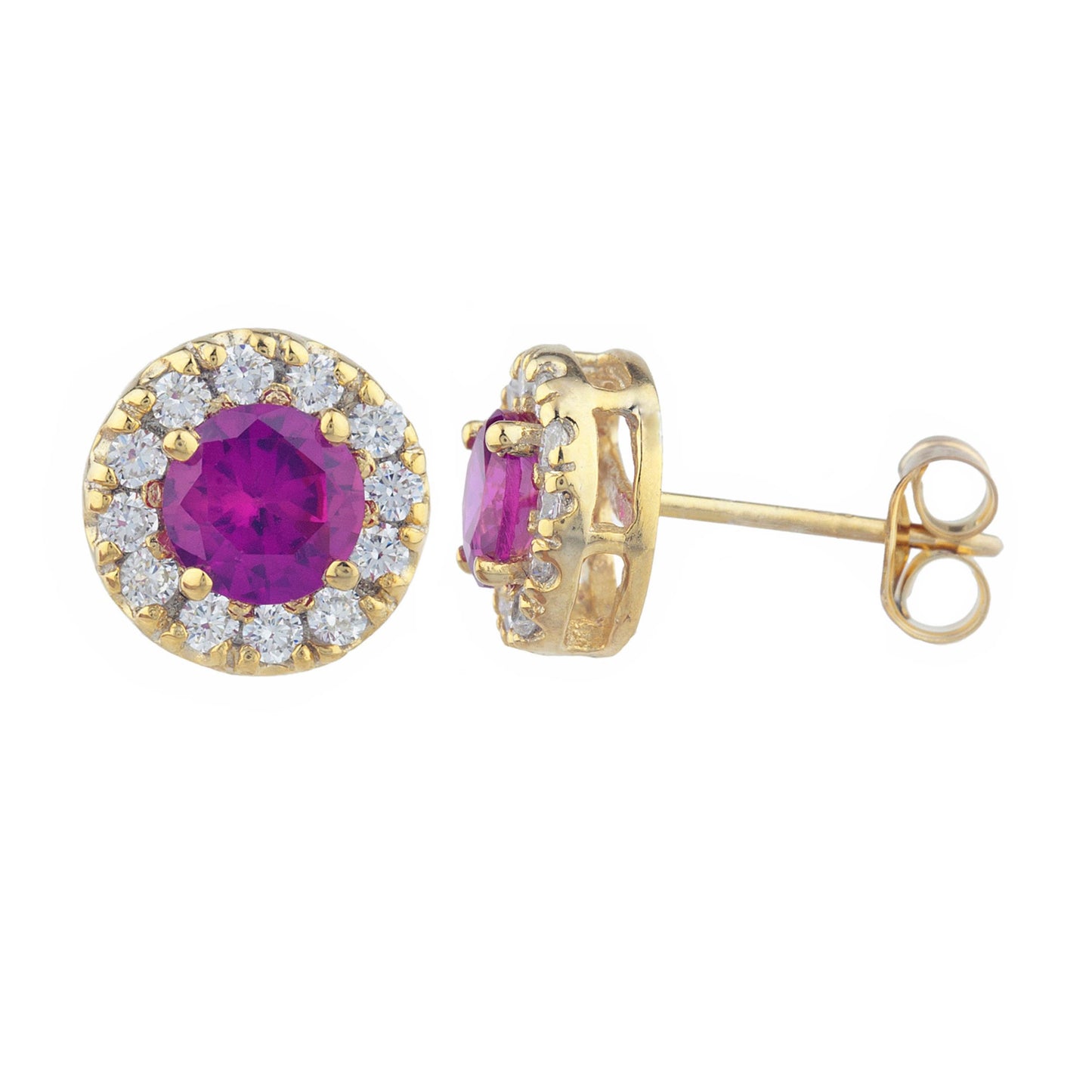 14Kt Gold 1 Ct Created Ruby Halo Design Stud Earrings