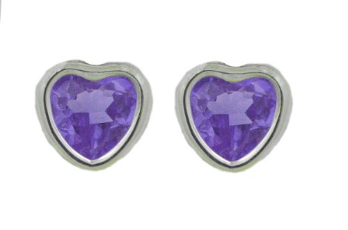 14Kt White Gold Alexandrite Heart Bezel Stud Earrings