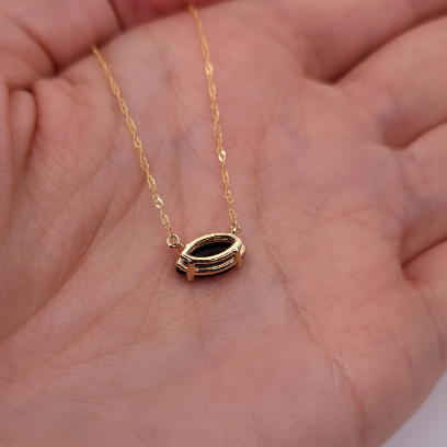 14Kt Gold Black Onyx Marquise Pendant Necklace