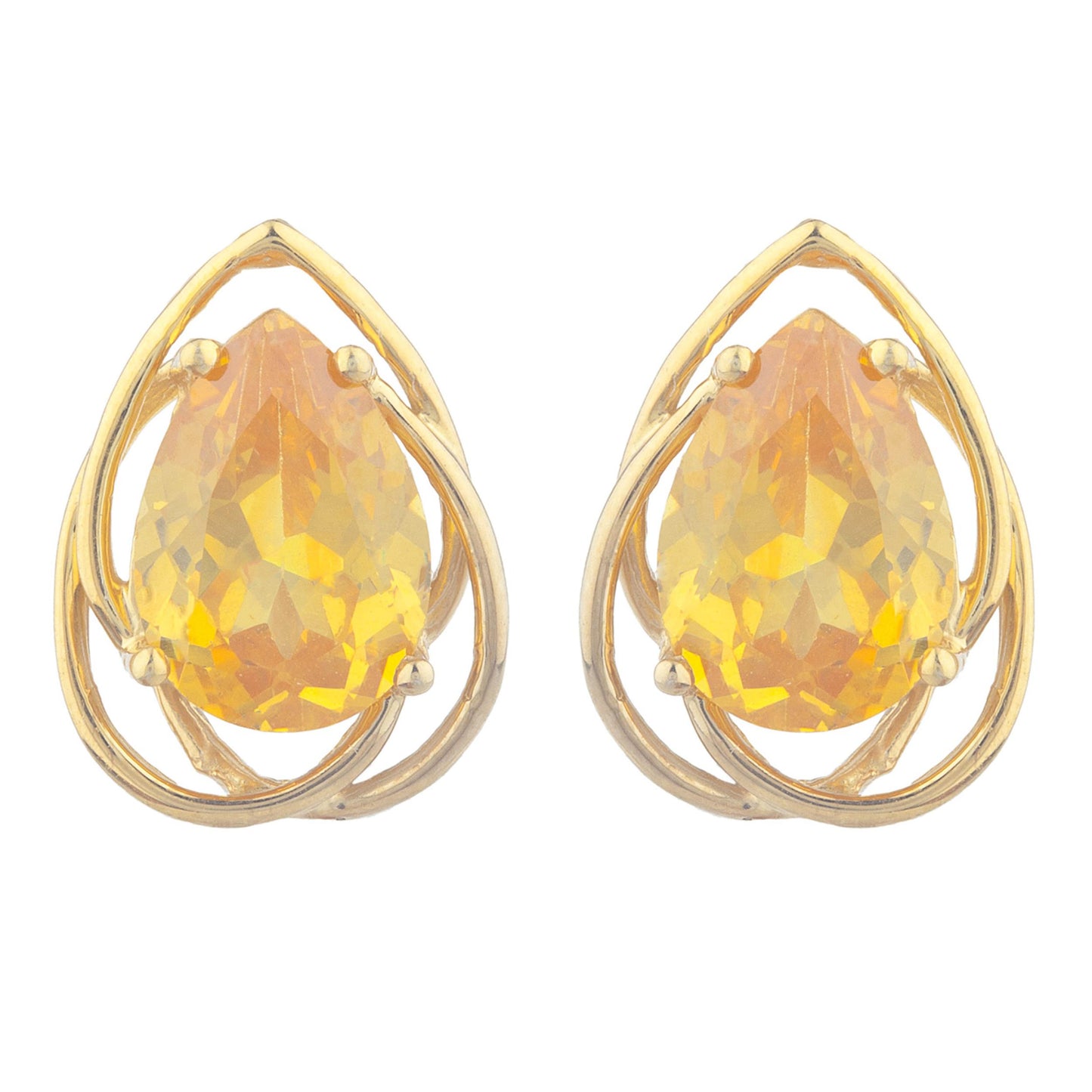 14Kt Gold 4 Ct Yellow Citrine Pear Teardrop Design Stud Earrings