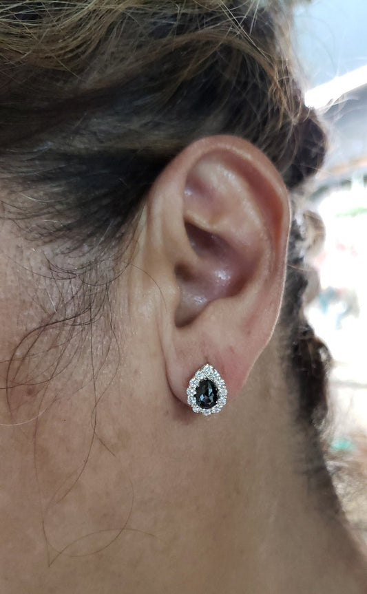 14Kt Gold 2.52 Ct  Natural Rose Cut Black Diamond Teardrop Earrings