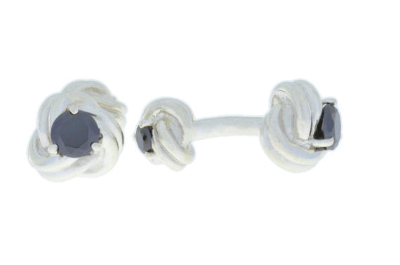 2.5 Ct Genuine Black Onyx Knot Cufflinks Rhodium Plated