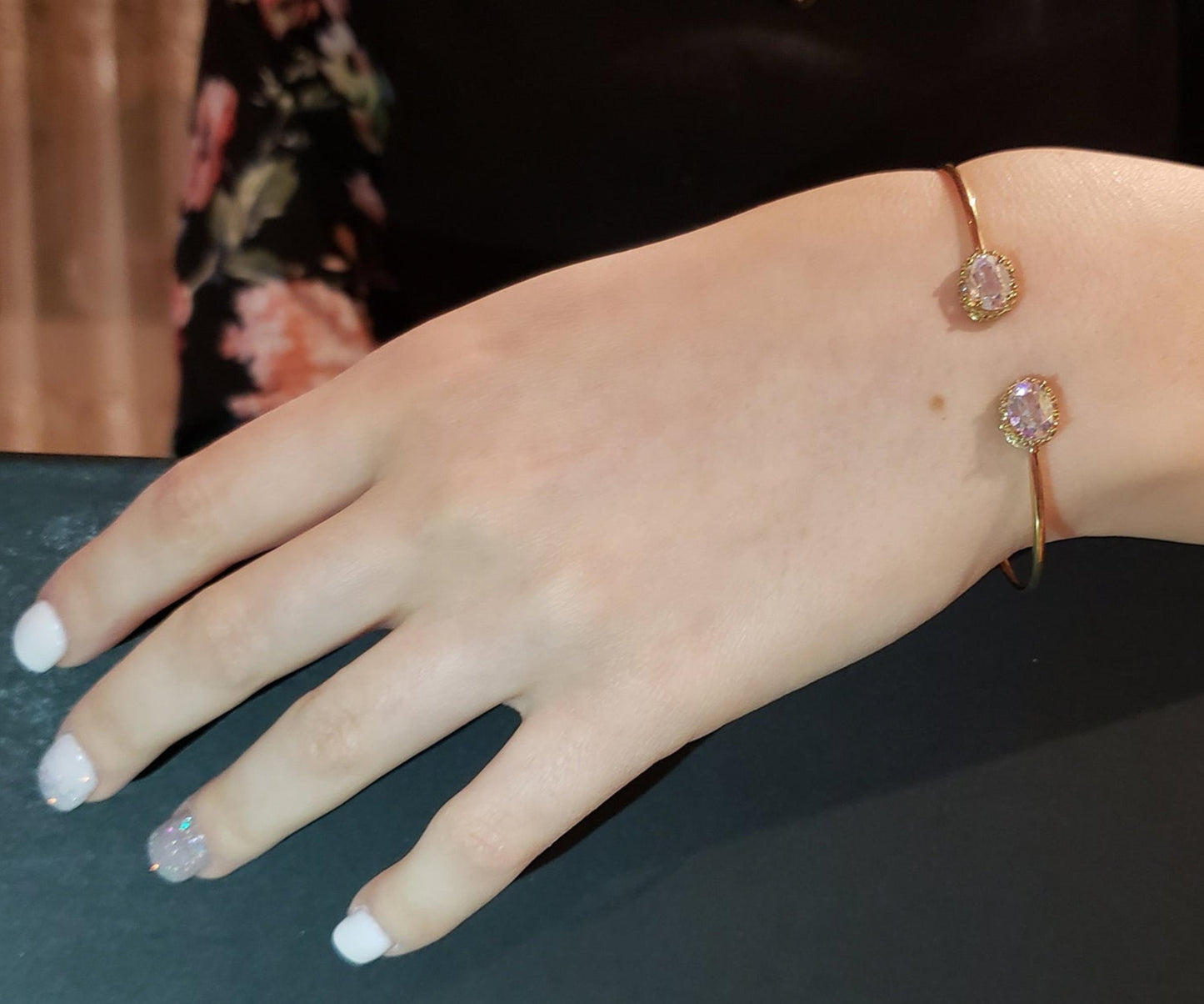 14Kt Gold Natural Mercury Mist Mystic Topaz & Diamond Oval Bangle Bracelet