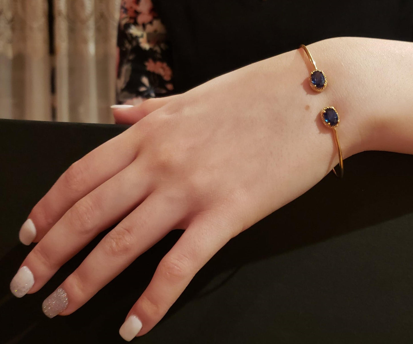 14Kt Gold London Blue Topaz & Diamond Oval Bangle Bracelet