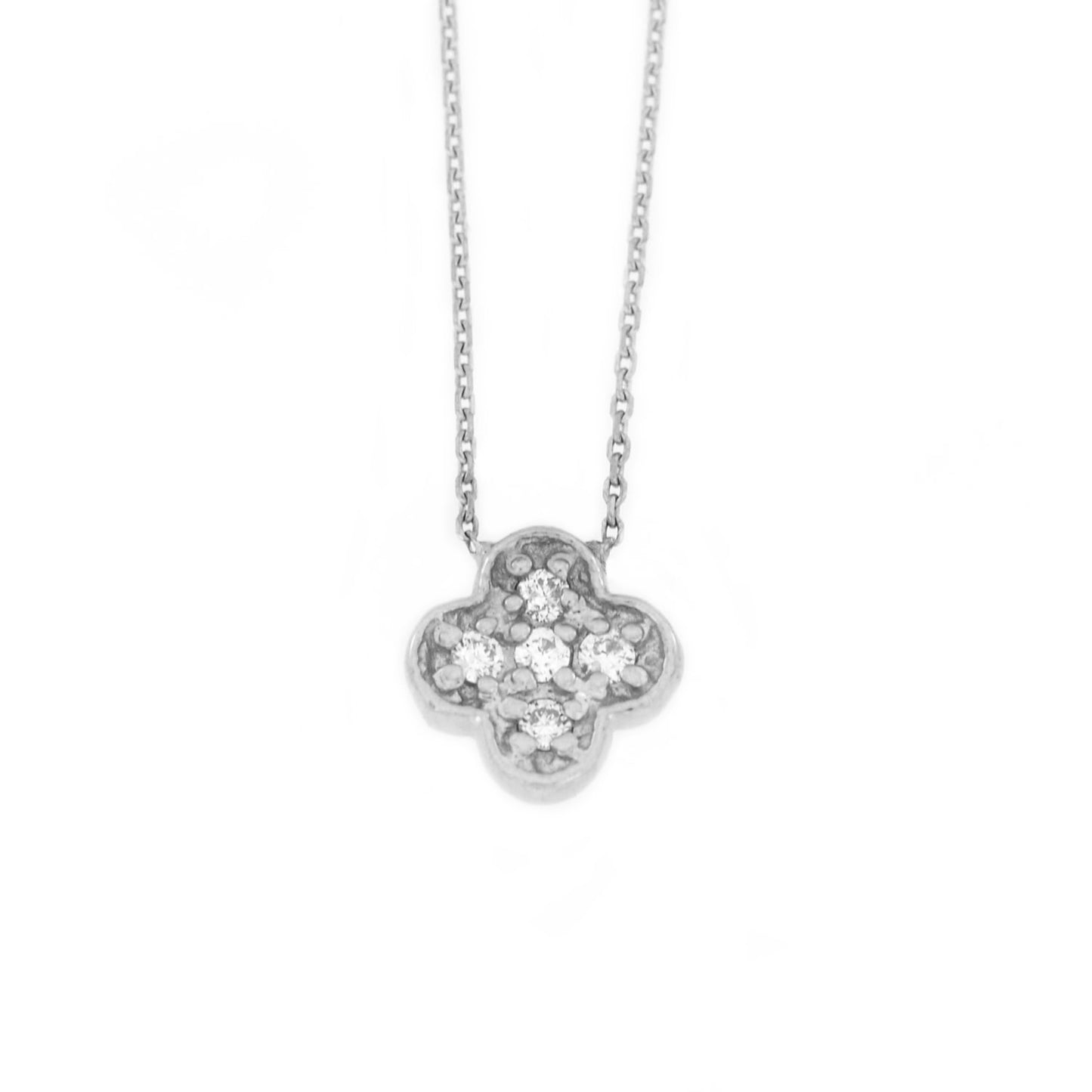 14Kt Gold Genuine Natural Diamond Clover Pendant Necklace