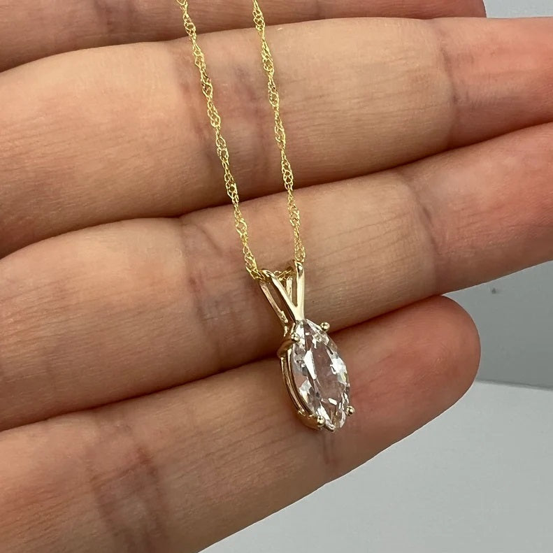 14Kt Gold White Sapphire Marquise Pendant