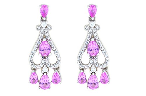 4 Ct Pink Sapphire & White Sapphire Pear Drop Dangle Stud Earrings .925 Sterling Silver
