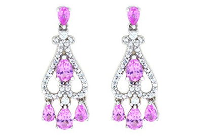 4 Ct Pink Sapphire & White Sapphire Pear Drop Dangle Stud Earrings .925 Sterling Silver