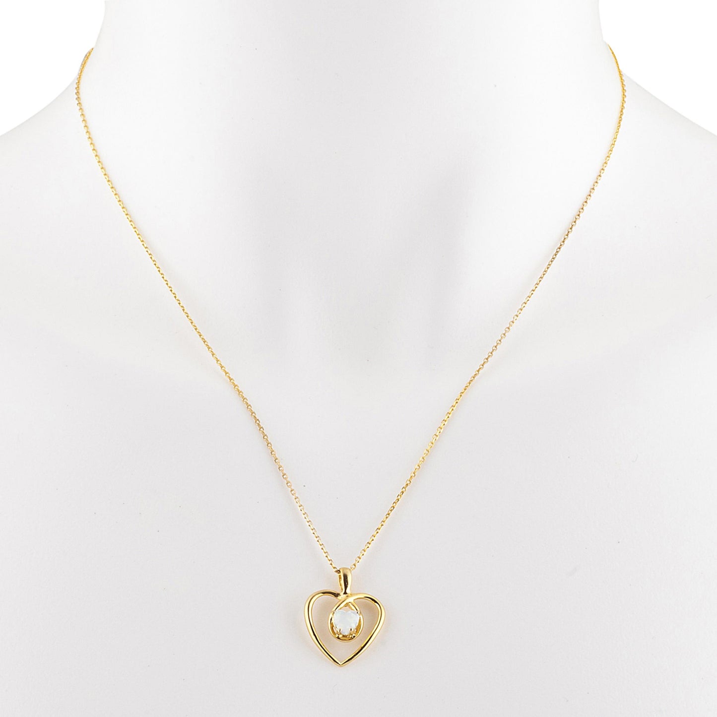 14Kt Gold Genuine Opal Heart Design Pendant Necklace