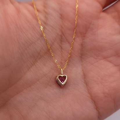 14Kt Gold Pink Sapphire Heart Pendant Necklace