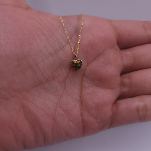 14Kt Gold Black Opal Heart Pendant Necklace