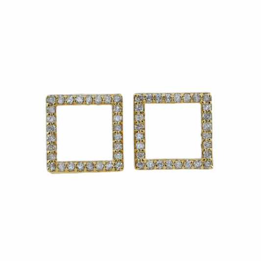 14Kt Gold Diamond Open Square Stud Earrings