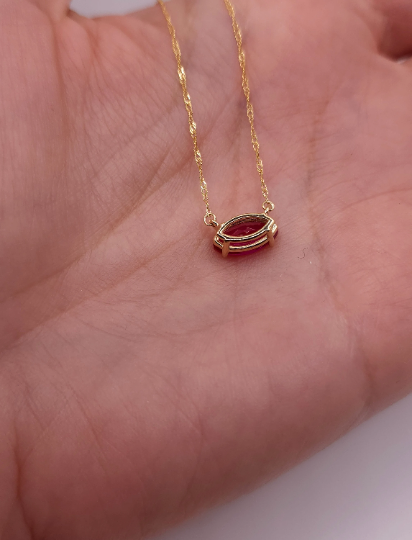 14Kt Gold Ruby Marquise Pendant Necklace