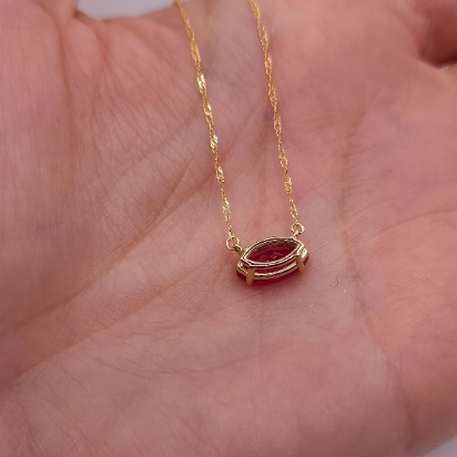 14Kt Gold Ruby Marquise Pendant Necklace