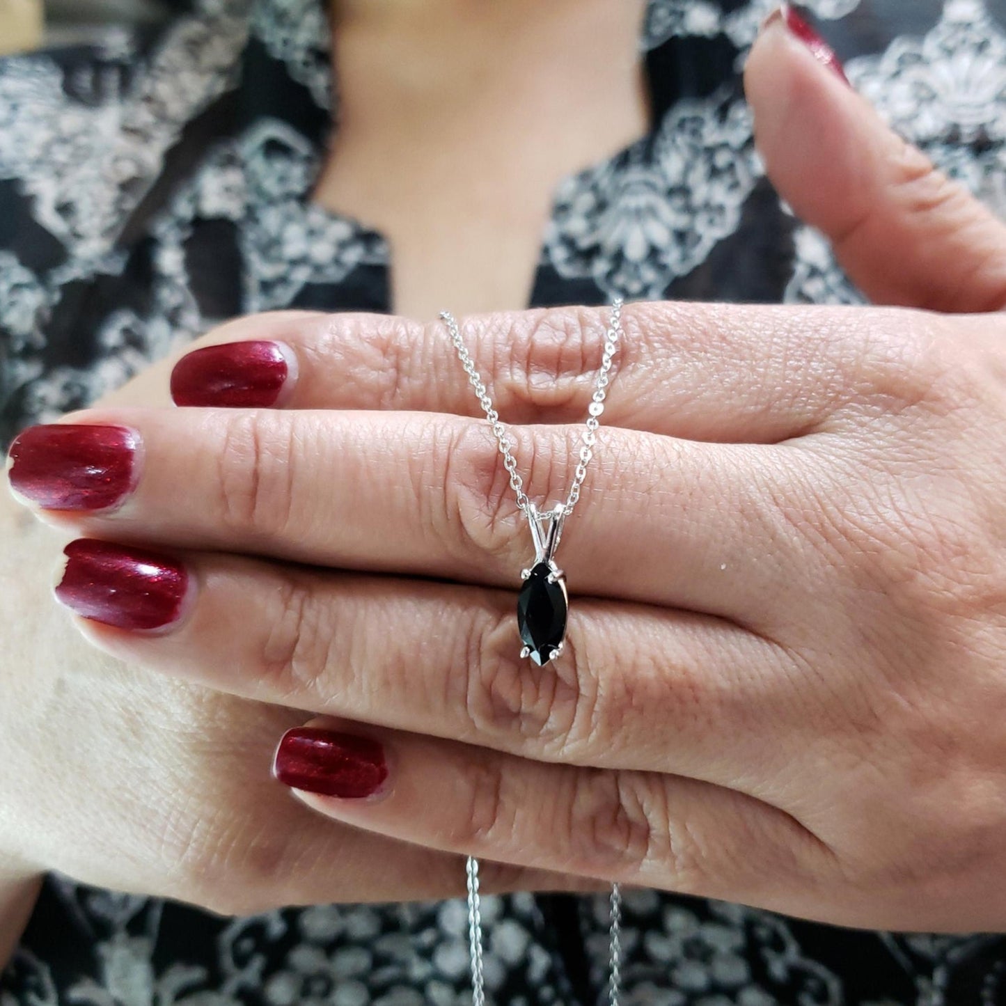 14Kt Gold Black Onyx Marquise Pendant