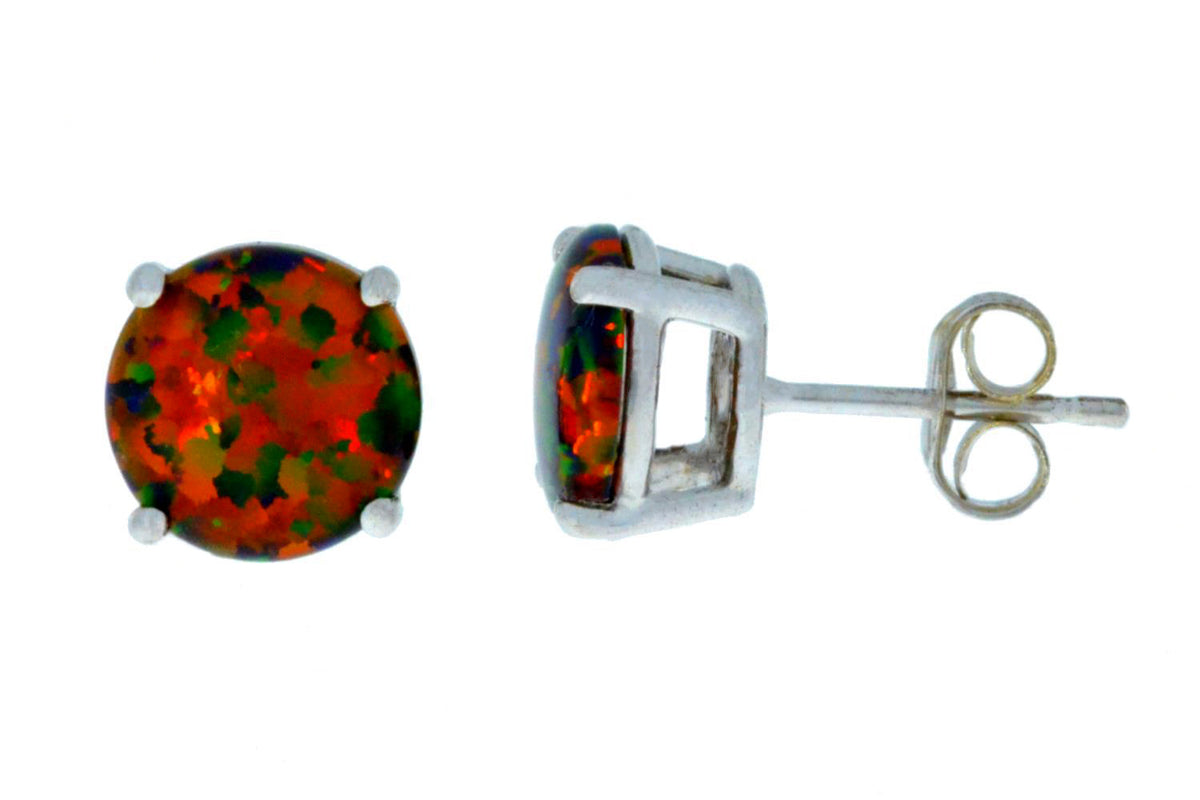 Black Opal Round Stud Earrings 14Kt White Gold