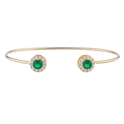 1 Ct Emerald Halo Design Round Bangle Bracelet 14Kt Yellow Gold Rose Gold Silver