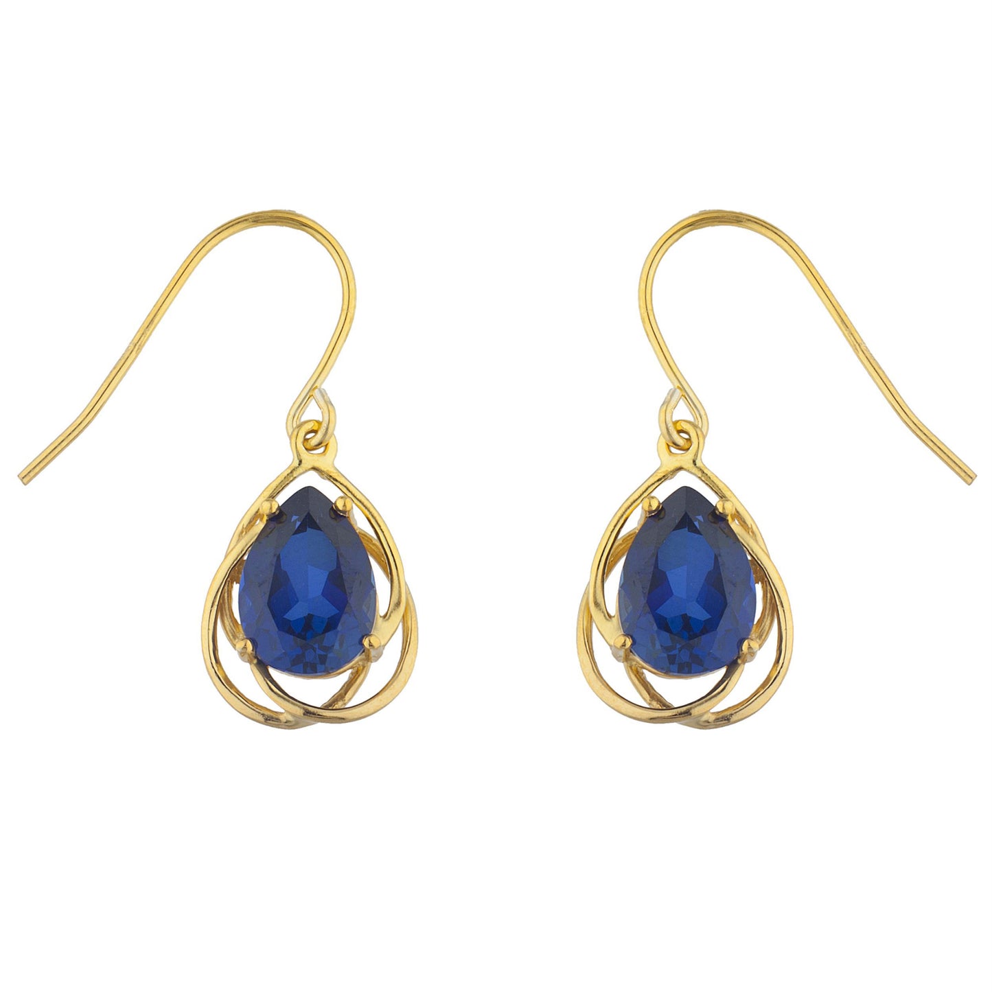 14Kt Gold 4 Ct Blue Sapphire Pear Teardrop Design Dangle Earrings