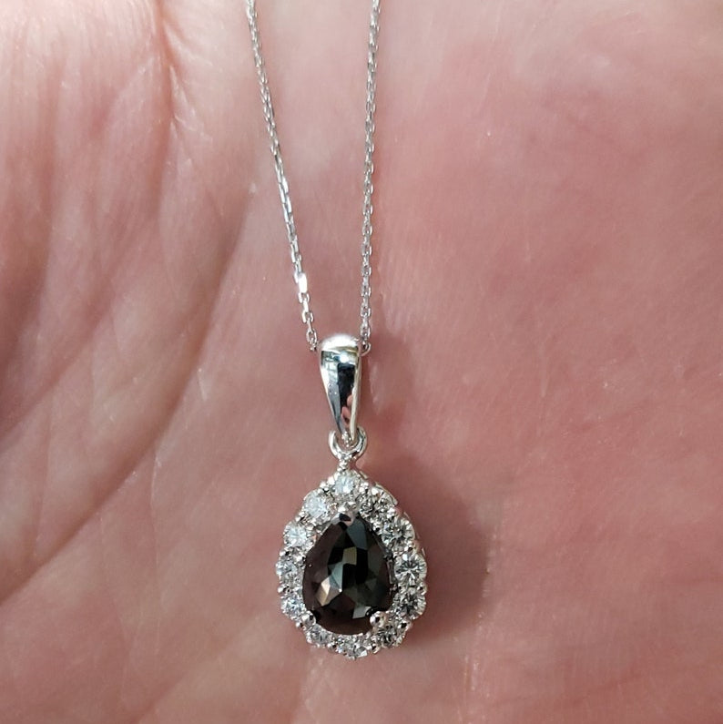 14Kt Gold 1.26 Ct Rose Cut Black Diamond & White Diamond Pendant