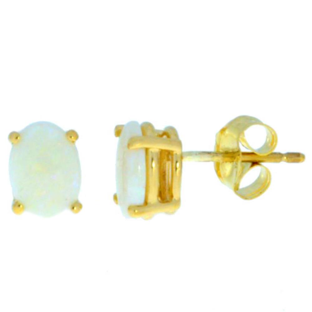 14Kt Yellow Gold Genuine Opal Oval Stud Earrings