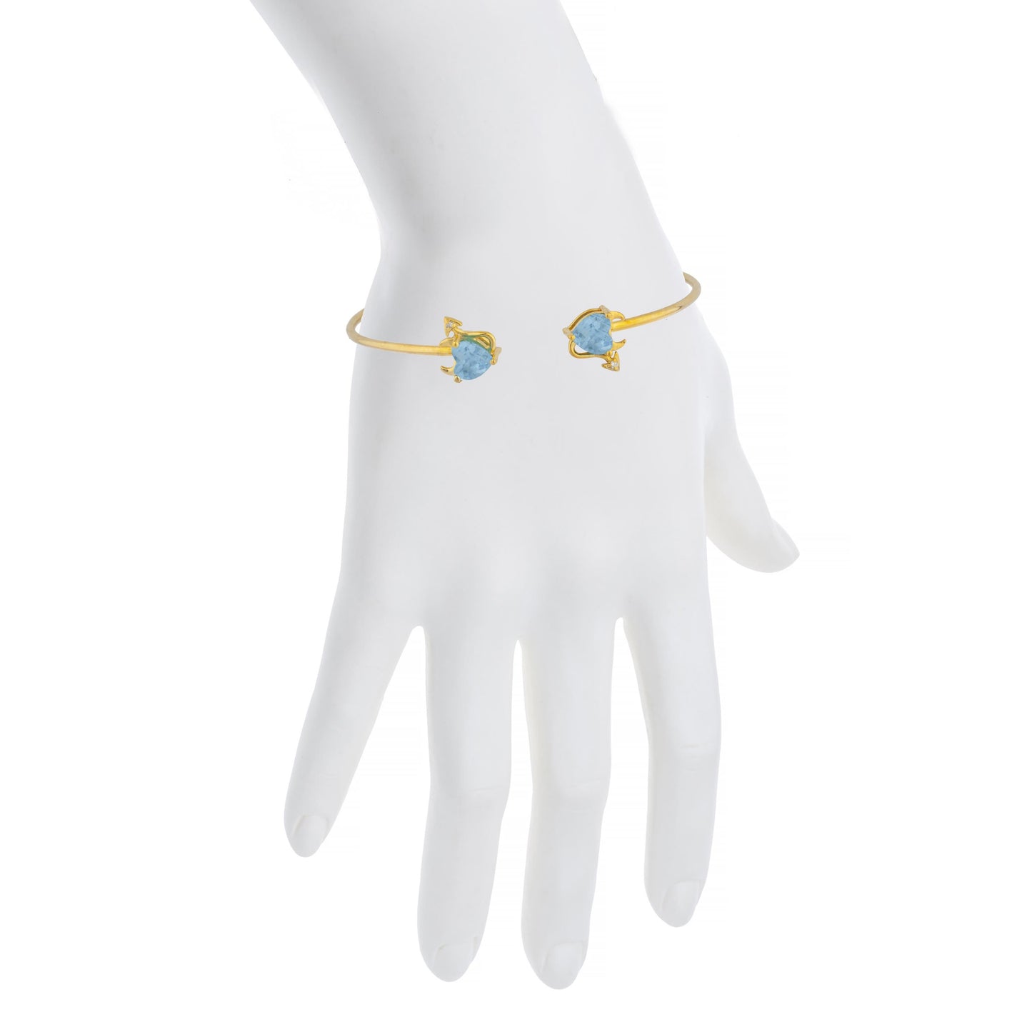 14Kt Gold Blue Topaz & Diamond Devil Heart Bangle Bracelet