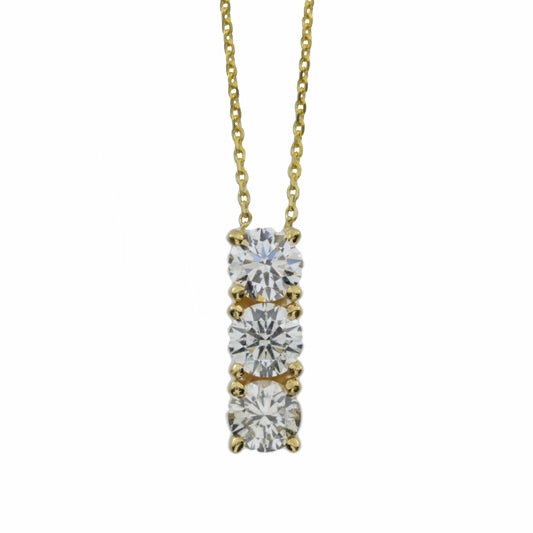 14Kt Gold 1.50 Ct 3 Stone Lab Created Diamond Necklace Pendant