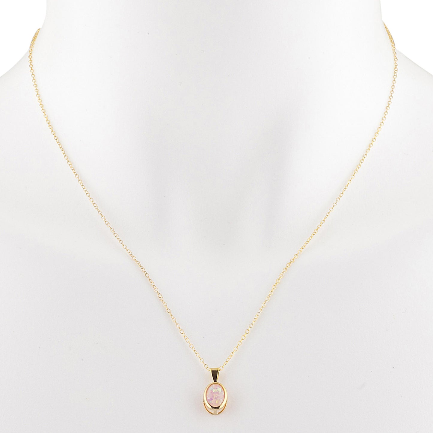 14Kt Gold Pink Opal Oval Bezel Pendant Necklace