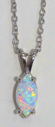 10x5mm Opal Marquise Pendant .925 Sterling Silver Rhodium Finish