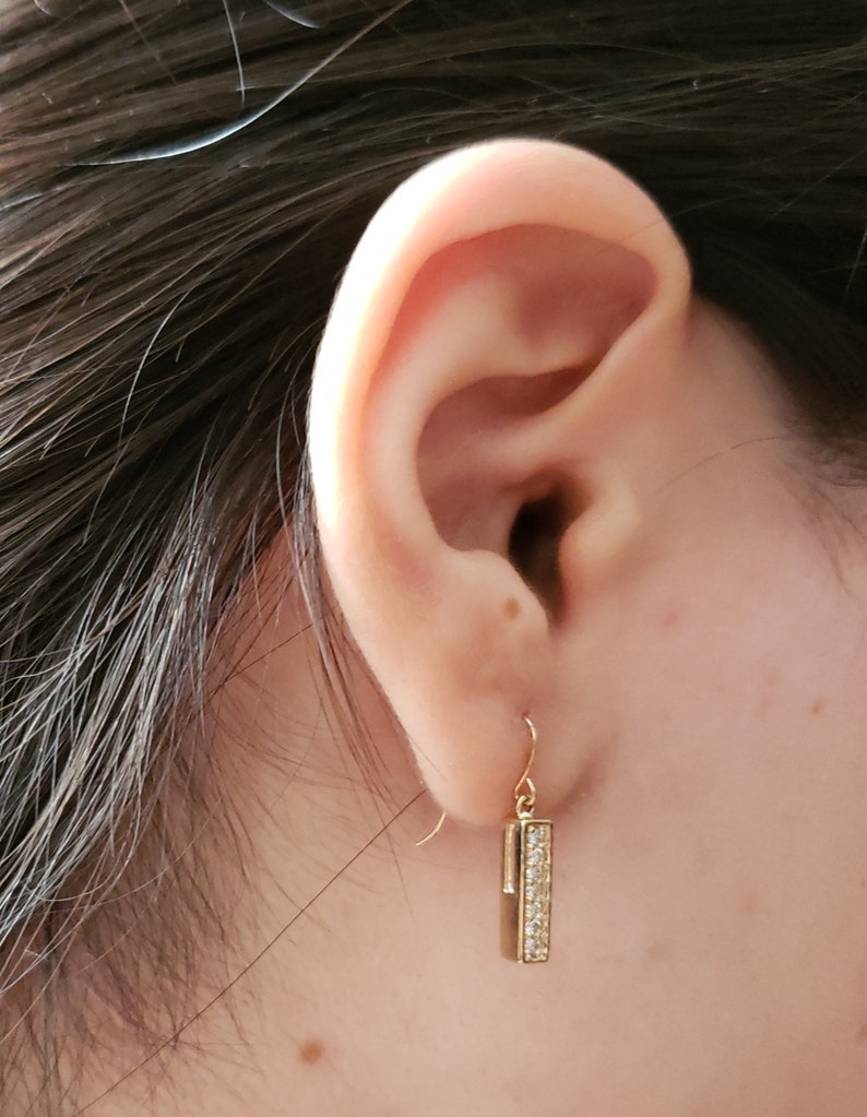 14Kt Gold Diamond Bar Dangle Earrings