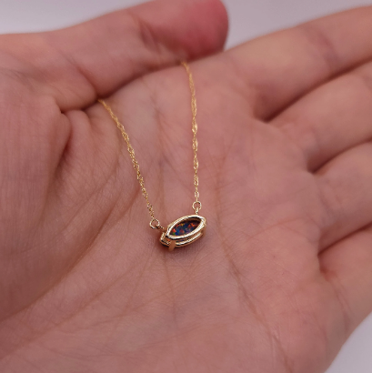 14Kt Gold Black Opal Marquise Pendant Necklace