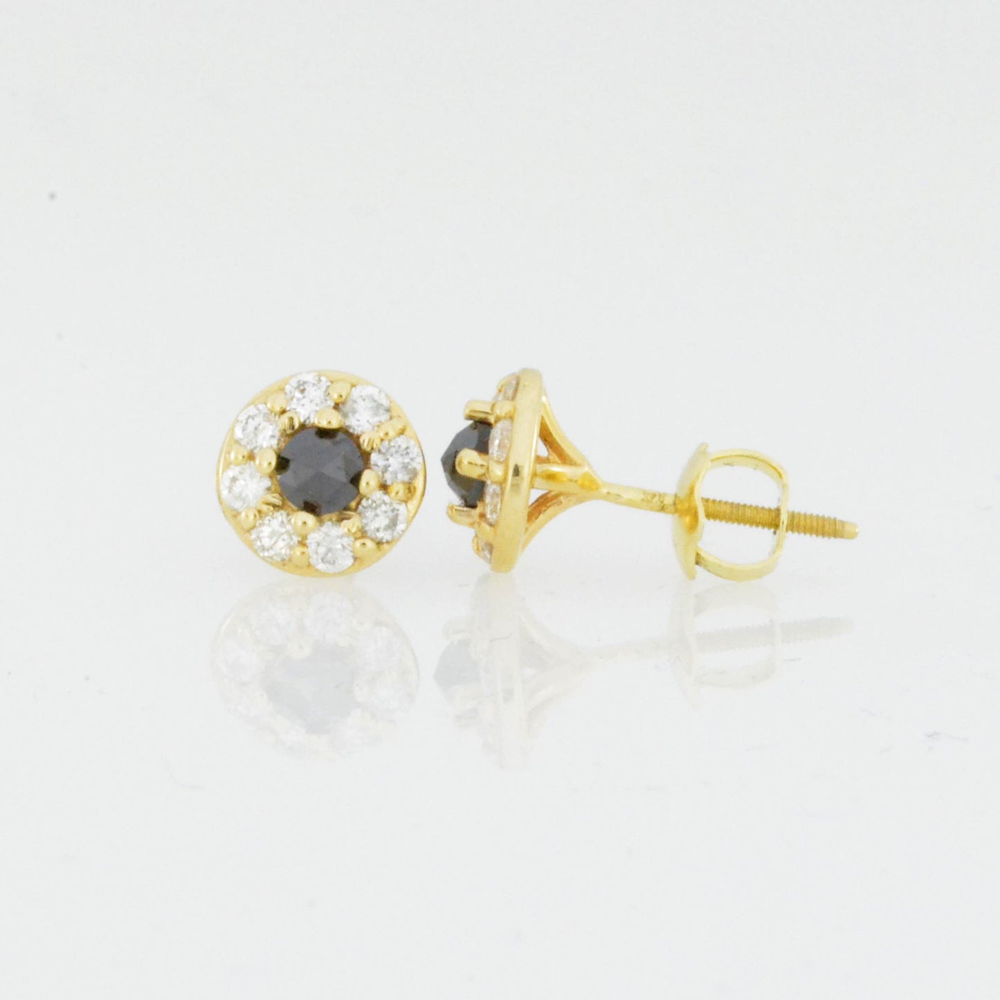 14Kt Gold Natural Black & White Diamond Halo Stud Earrings