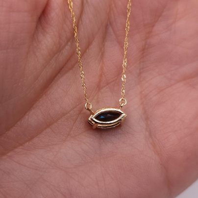 14Kt Gold London Blue Topaz Marquise Pendant Necklace