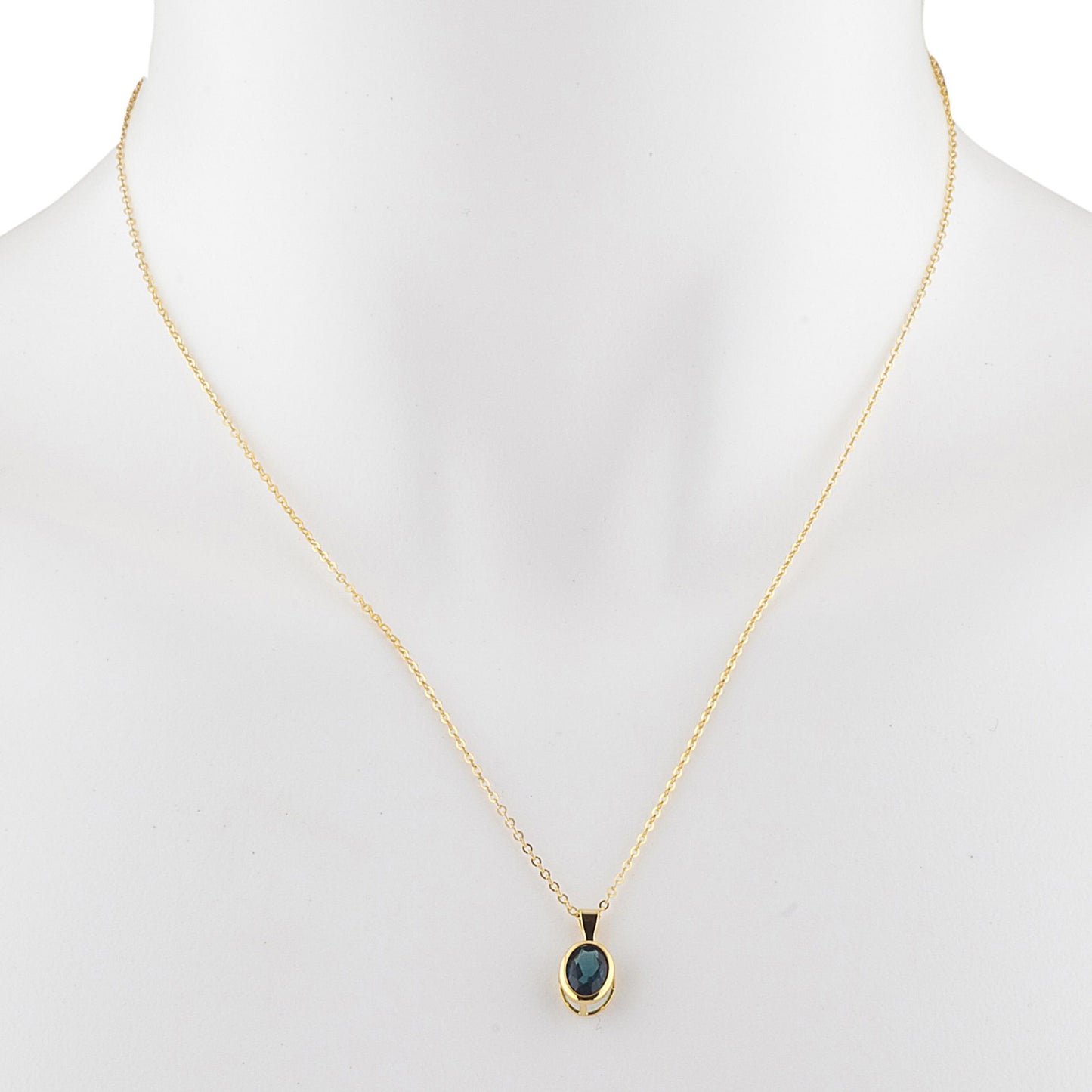 14Kt Gold London Blue Topaz Oval Bezel Pendant Necklace