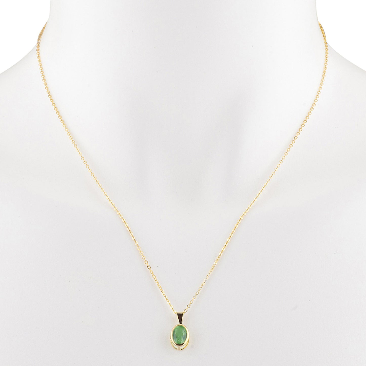14Kt Gold Green Sapphire Oval Bezel Pendant Necklace