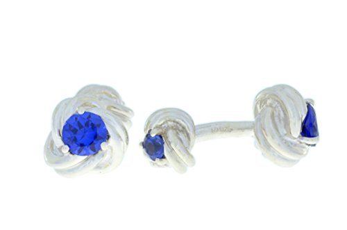 2.5 Ct Created Blue Sapphire Knot Cufflinks .925 Sterling Silver Rhodium Finish