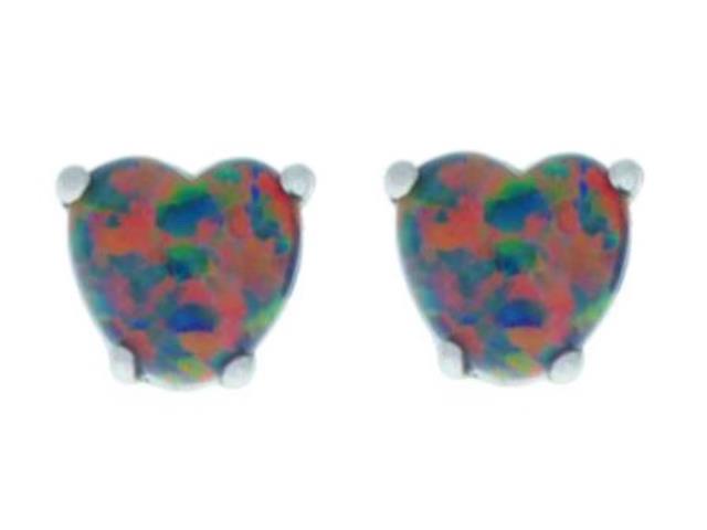 Black Opal Heart Stud Earrings 14Kt White Gold