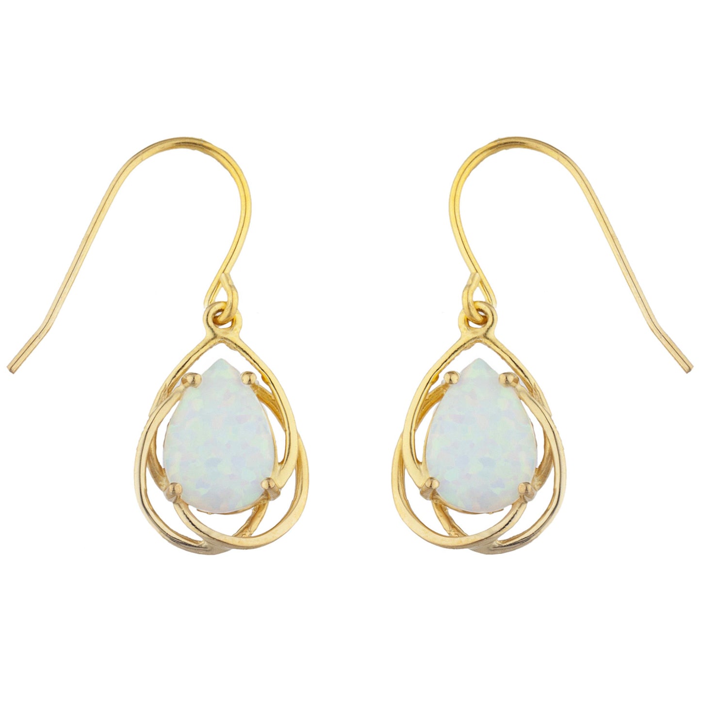 14Kt Gold Opal Pear Teardrop Design Dangle Earrings