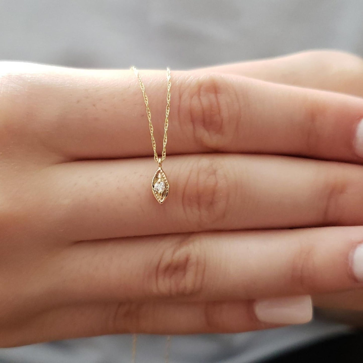 14Kt Gold Genuine Natural Diamond Evil Eye Pendant Necklace