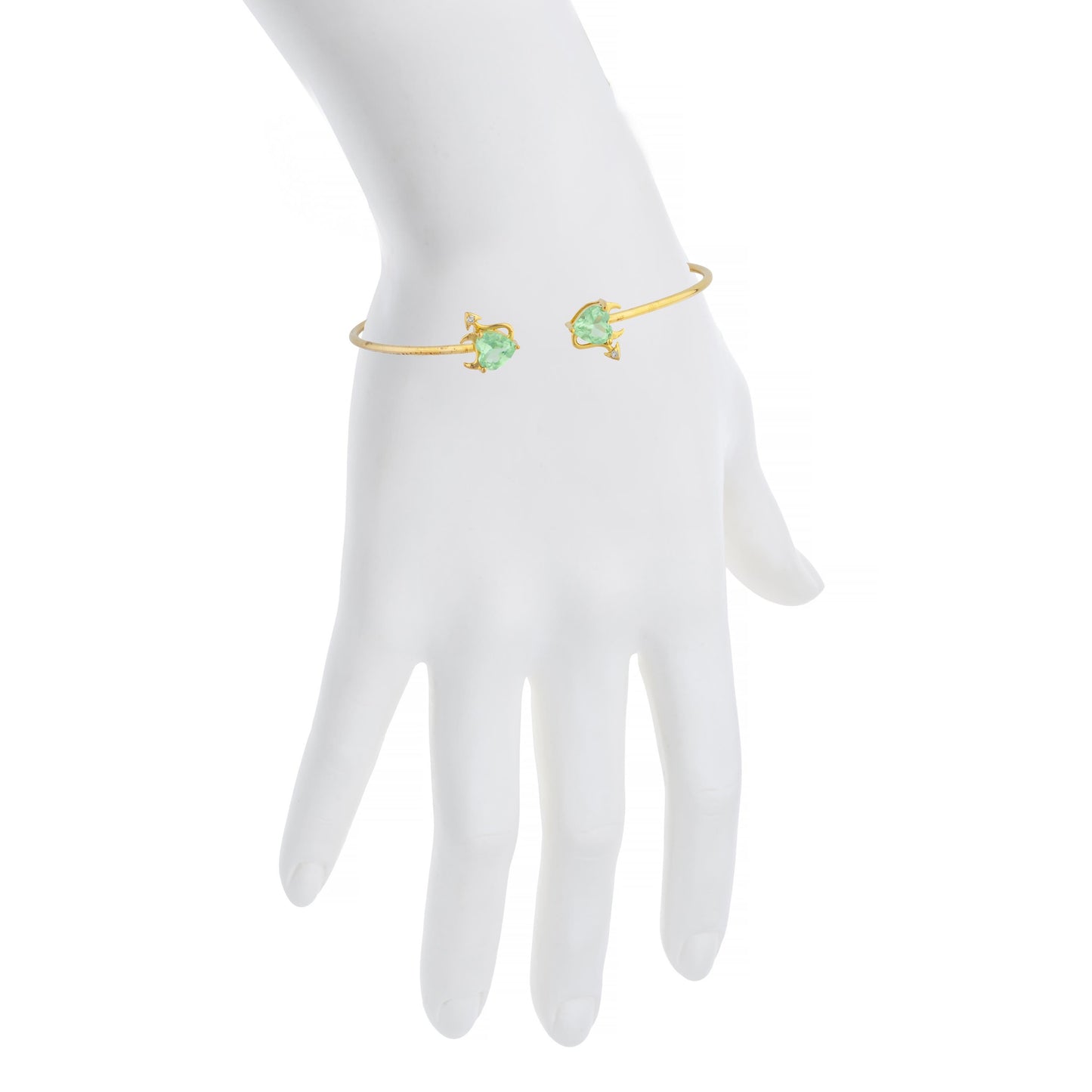 Green Sapphire & Diamond Devil Heart Bangle Bracelet 14Kt Yellow Gold Rose Gold Silver
