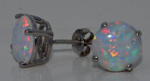 14Kt White Gold Opal Round Stud Earrings