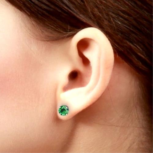 2 Ct Emerald Round Stud Earrings 14Kt White Gold