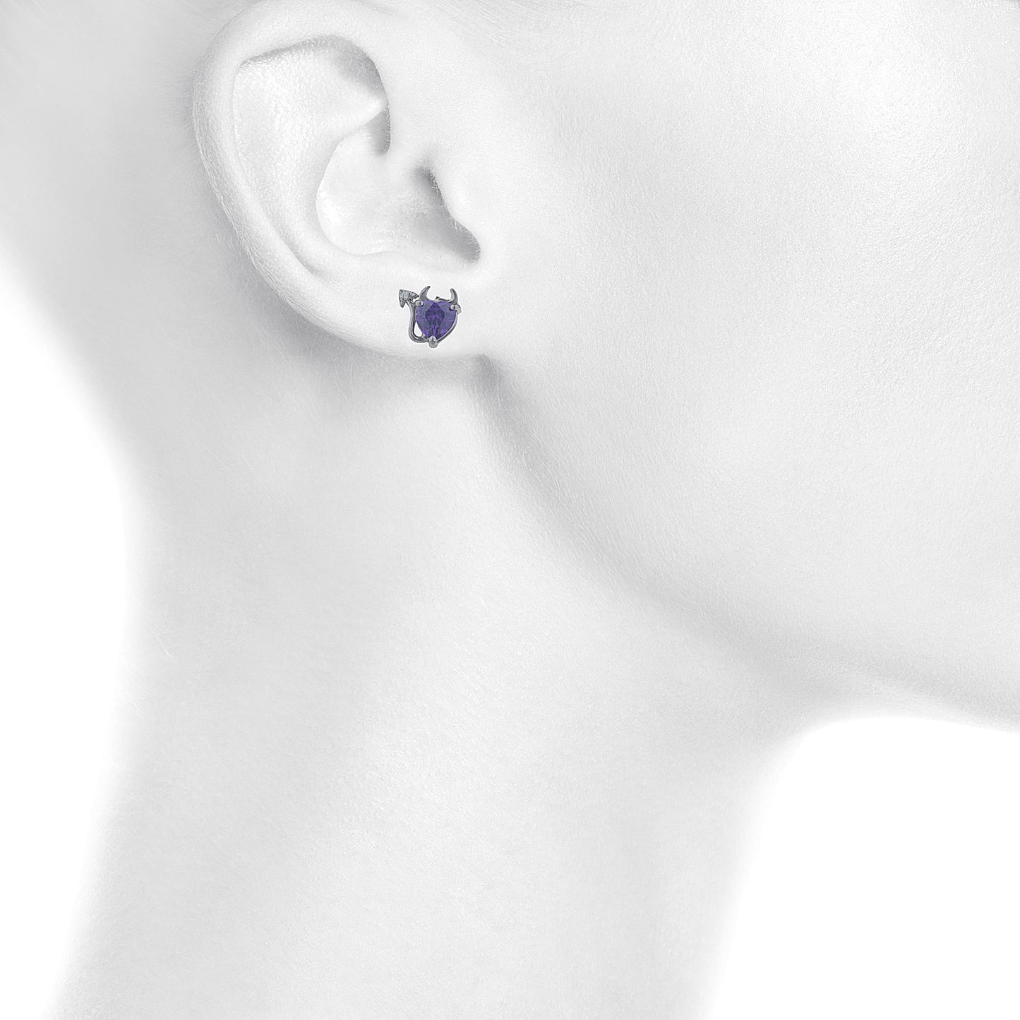 14Kt Gold Amethyst & Diamond Devil Heart Stud Earrings