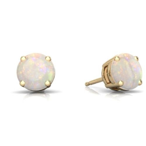 Opal Round Stud Earrings 14Kt Yellow Gold