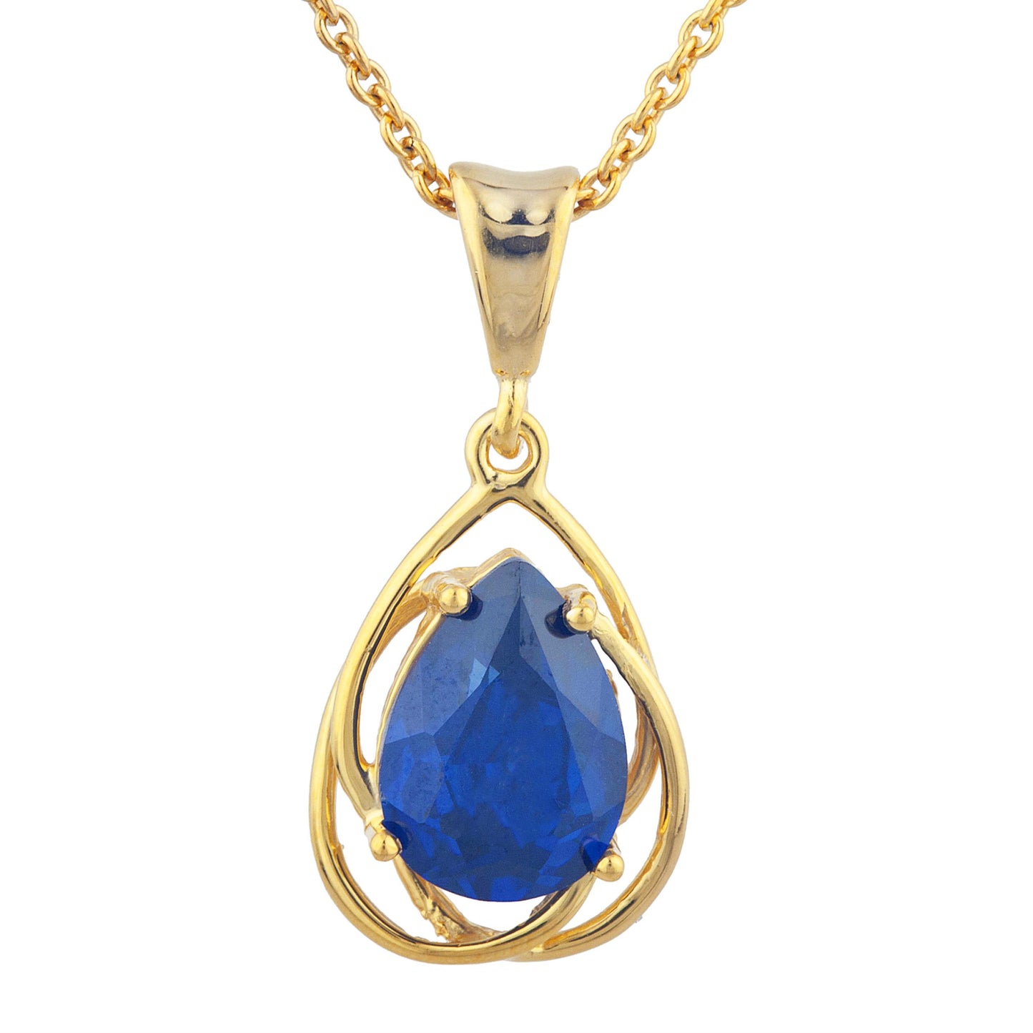 14Kt Gold 2 Ct Blue Sapphire Pear Teardrop Design Pendant Necklace