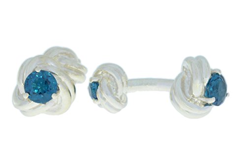 2.5 Ct London Blue Topaz Knot Cufflinks .925 Sterling Silver Rhodium Finish