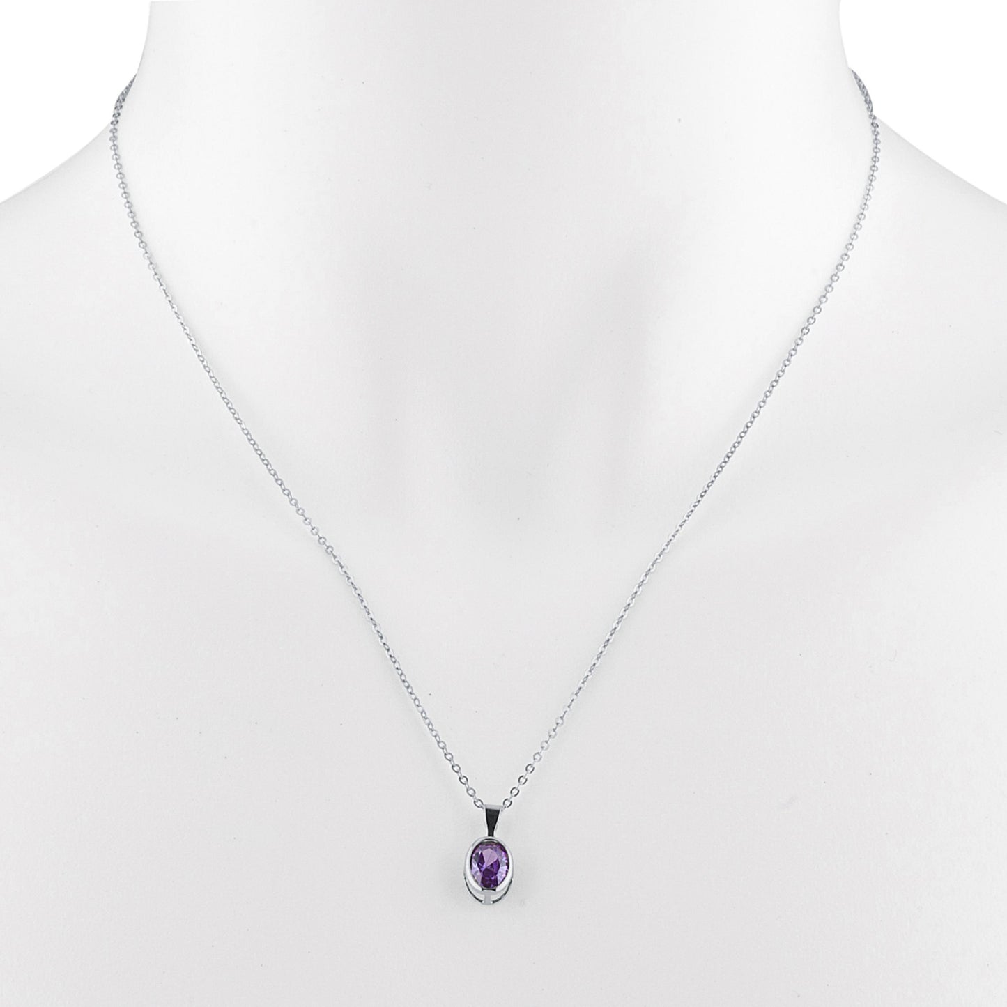 14Kt Gold Amethyst Oval Bezel Pendant Necklace