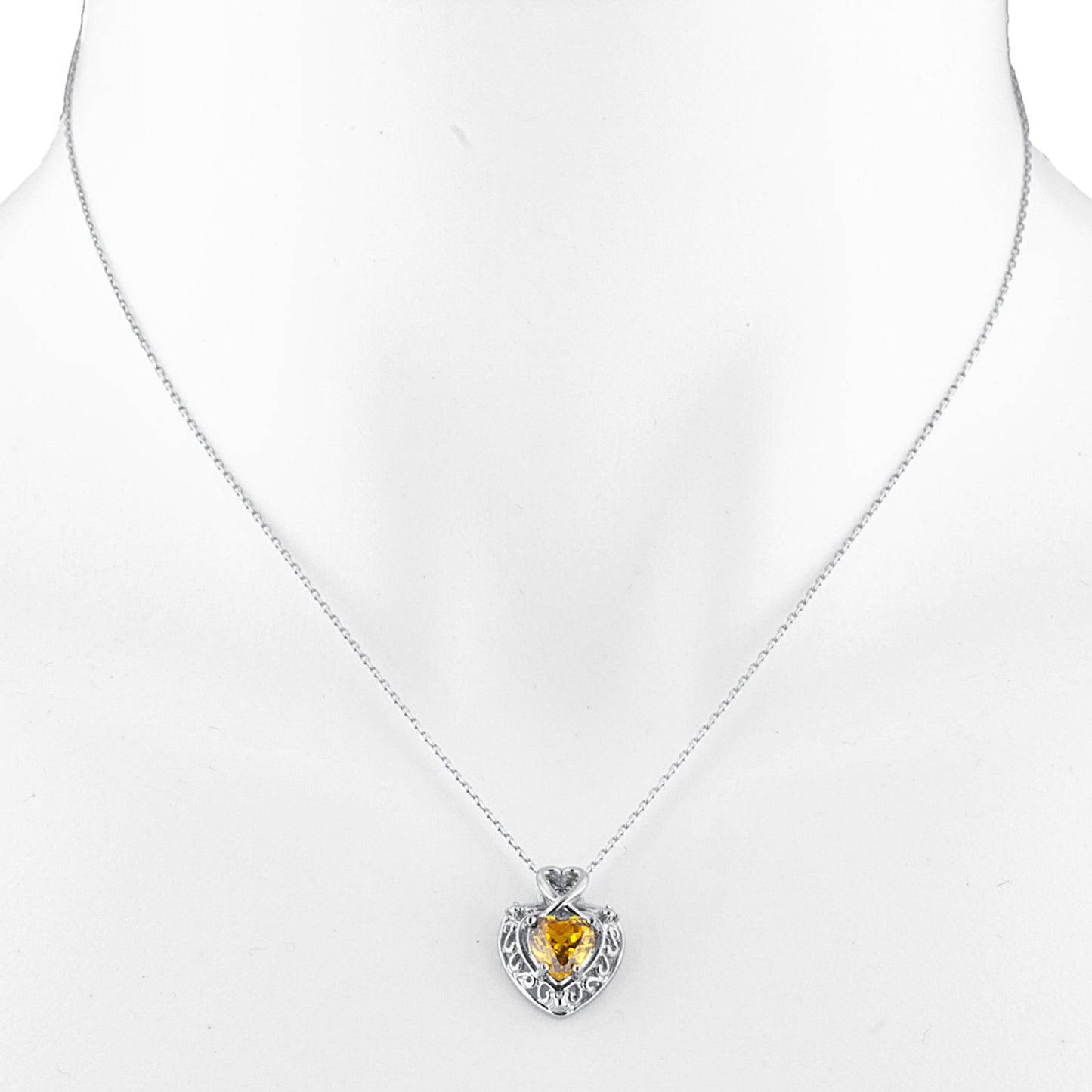 14Kt Gold Yellow Citrine Heart Design Pendant Necklace