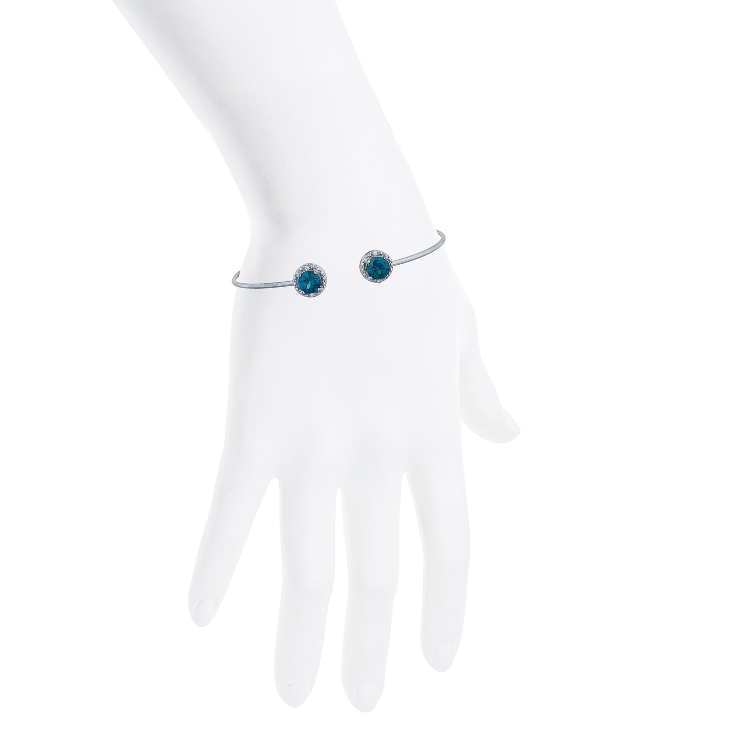 14Kt Gold London Blue Topaz & Diamond Round Bangle Bracelet